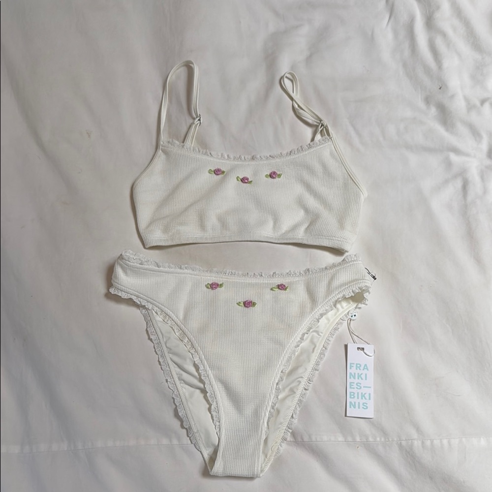 SOLD Frankie's Bikinis Cream Floral waffle Set